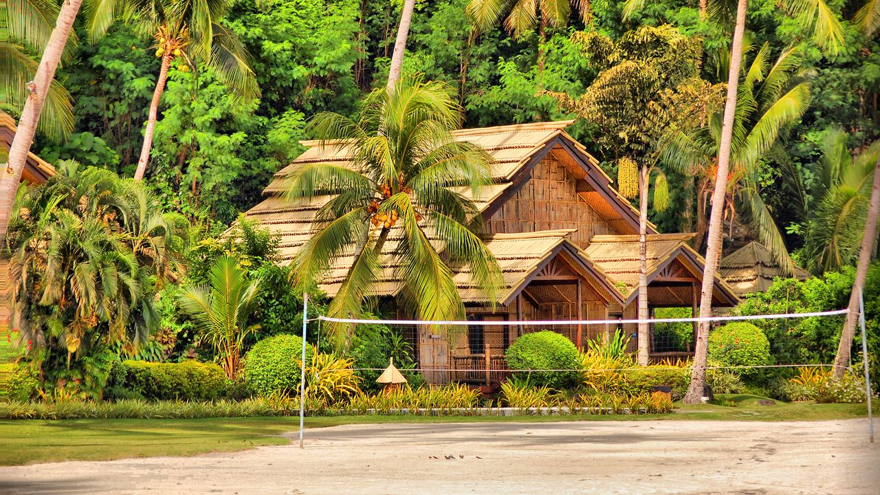 Wallpaper philippines, samal, island, palm trees, huts, bungalows