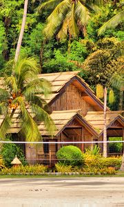 Preview wallpaper philippines, samal, island, palm trees, huts, bungalows