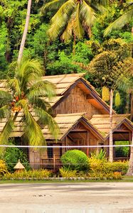 Preview wallpaper philippines, samal, island, palm trees, huts, bungalows