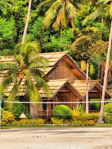 Preview wallpaper philippines, samal, island, palm trees, huts, bungalows
