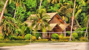 Preview wallpaper philippines, samal, island, palm trees, huts, bungalows