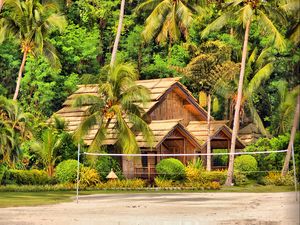 Preview wallpaper philippines, samal, island, palm trees, huts, bungalows