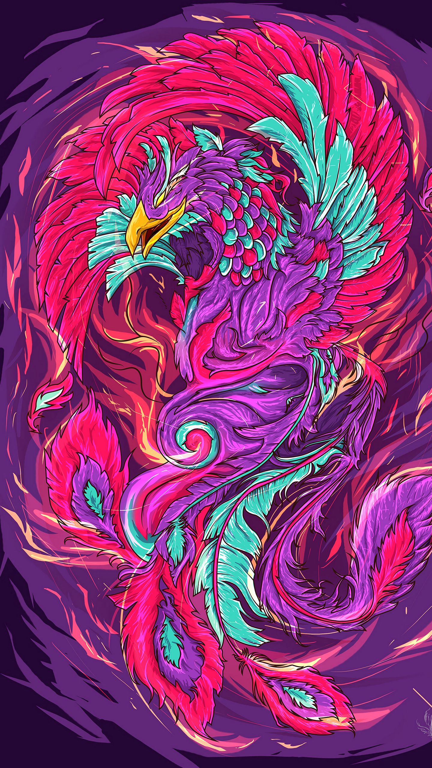 Download wallpaper 1440x2560 phoenix, bird, art, colorful, bright qhd  samsung galaxy s6, s7, edge, note, lg g4 hd background