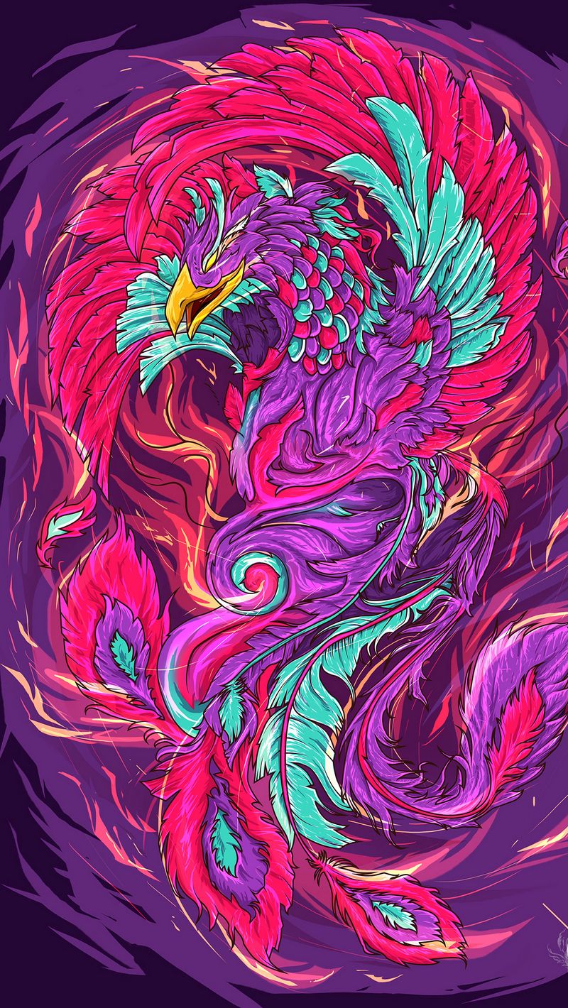 Download wallpaper 800x1420 phoenix, bird, art, colorful, bright ...