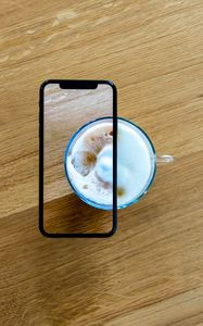 Preview wallpaper phone, coffee, cup, wooden