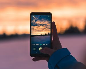 Preview wallpaper phone, hand, sunset, nature, photo