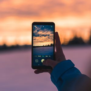 Preview wallpaper phone, hand, sunset, nature, photo