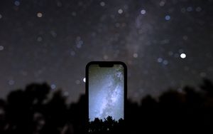 Preview wallpaper phone, iphone, screen, milky way, trees, night
