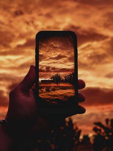 Preview wallpaper phone, snapshot, photo, clouds, trees, landscape, dark