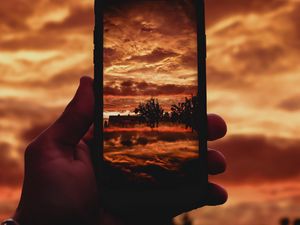 Preview wallpaper phone, snapshot, photo, clouds, trees, landscape, dark