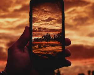 Preview wallpaper phone, snapshot, photo, clouds, trees, landscape, dark