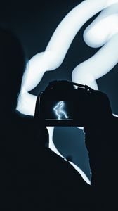 Preview wallpaper photographer, camera, rabbit, neon, dark