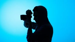 Preview wallpaper photographer, hood, camera, dark, shooting, blue