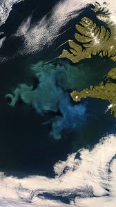 Preview wallpaper phytoplankton bloom, sea, continent, aerial view