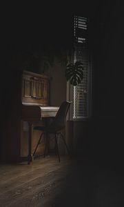 Preview wallpaper piano, chair, room, dark