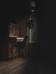 Preview wallpaper piano, chair, room, dark