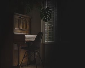 Preview wallpaper piano, chair, room, dark