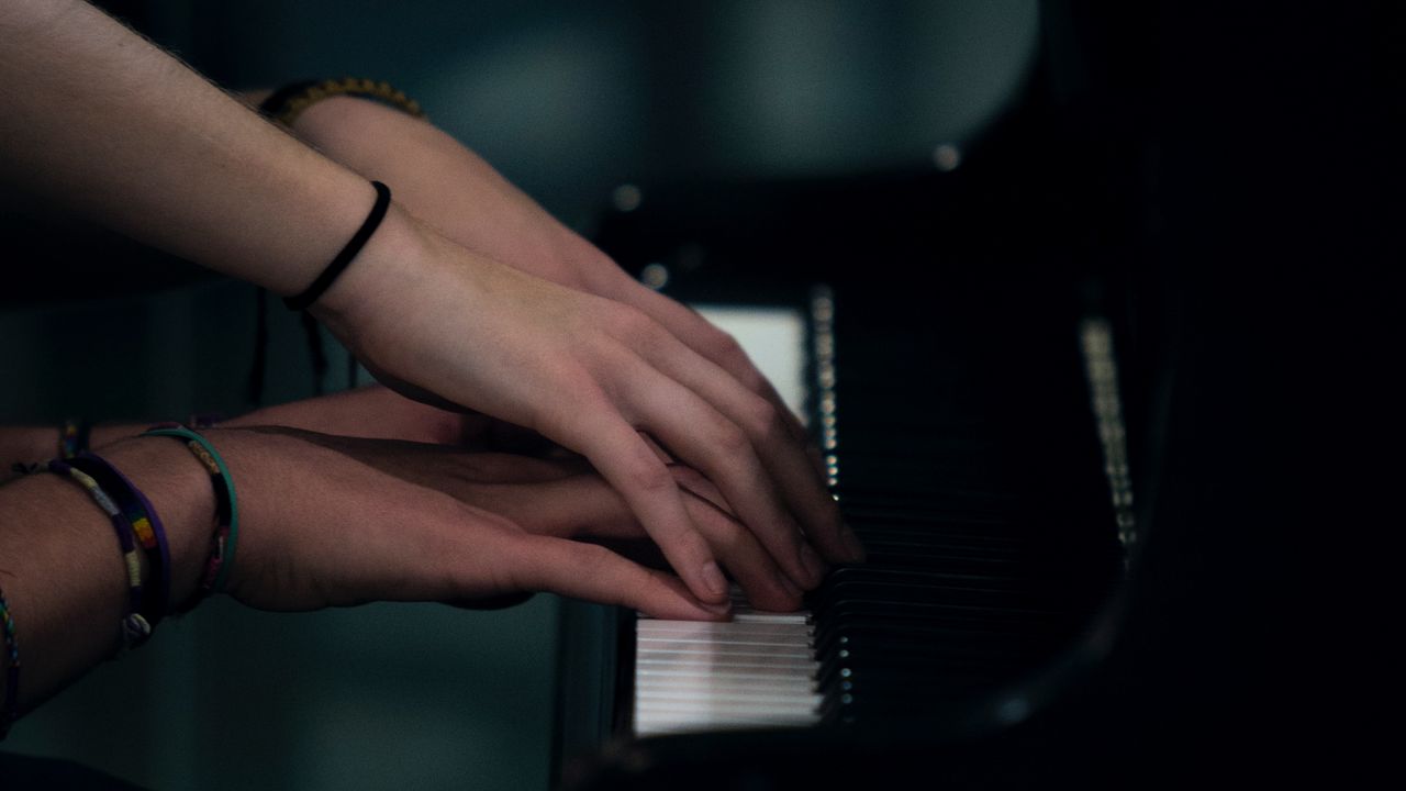 Wallpaper piano, hands, couple, tenderness, touch, musical instrument