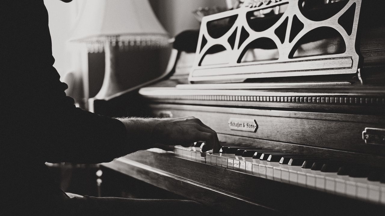Wallpaper piano, hands, vintage, music, bw