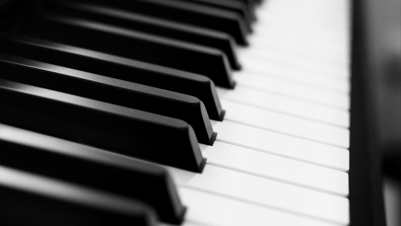 Wallpaper piano, keys, black and white, music, blur