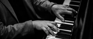 Preview wallpaper piano, keys, hands, music, black and white