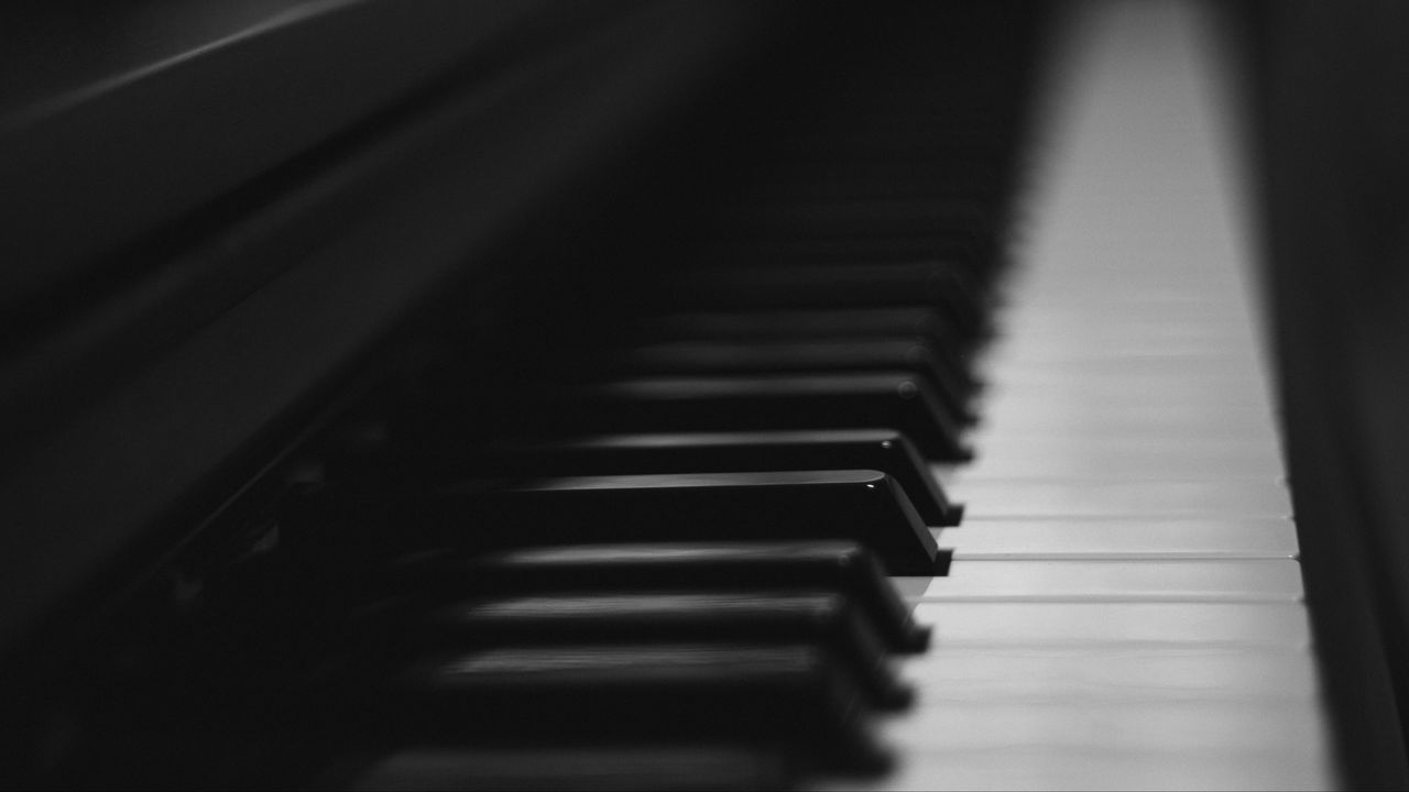 Wallpaper piano, keys, musical instrument, bw, music