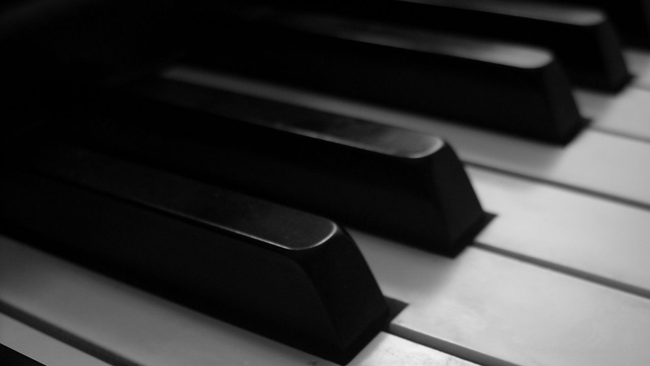 Wallpaper piano, keys, musical instrument, macro, bw