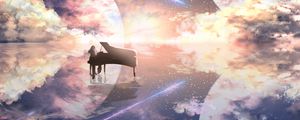 Preview wallpaper piano, silhouette, space, illusion, anime