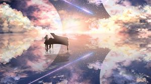 Preview wallpaper piano, silhouette, space, illusion, anime