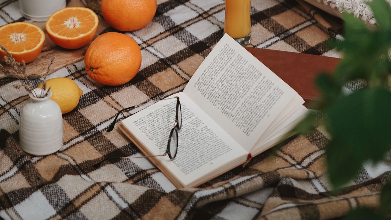 Wallpaper picnic, book, orange, flowers