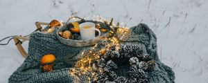 Preview wallpaper picnic, winter, christmas, comfort, mood, forest, snow