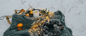 Preview wallpaper picnic, winter, christmas, comfort, mood, forest, snow