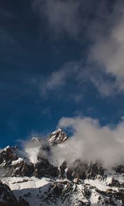 Preview wallpaper picos de europa, spain, mountains, fog, snow-covered