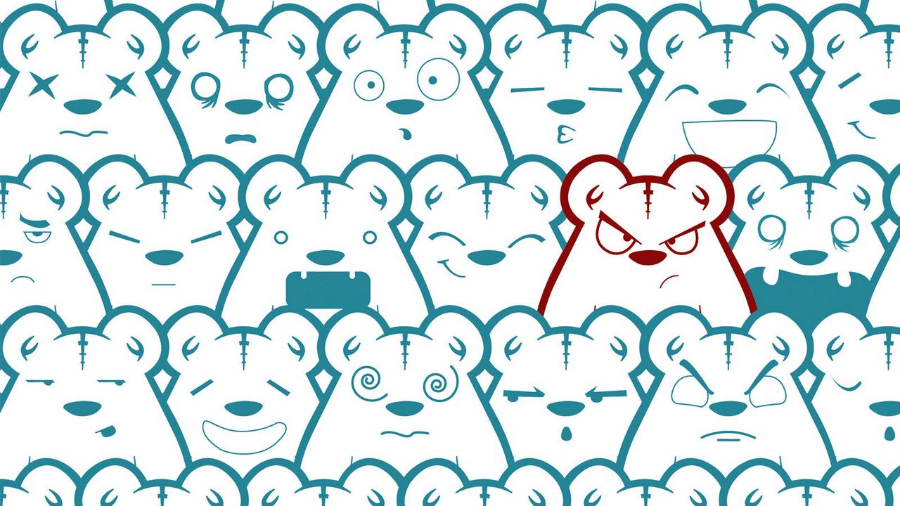 Wallpaper picture, bear, emotions, blue, red