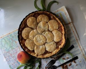 Preview wallpaper pie, pastries, peaches, fruits, dessert