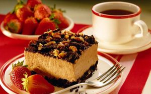 Preview wallpaper pie, sweet, dessert, strawberry, tea drinking