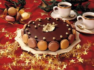Preview wallpaper pie, sweet, dessert, chocolate, glaze, festive table, coffee, glasses