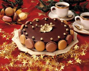 Preview wallpaper pie, sweet, dessert, chocolate, glaze, festive table, coffee, glasses