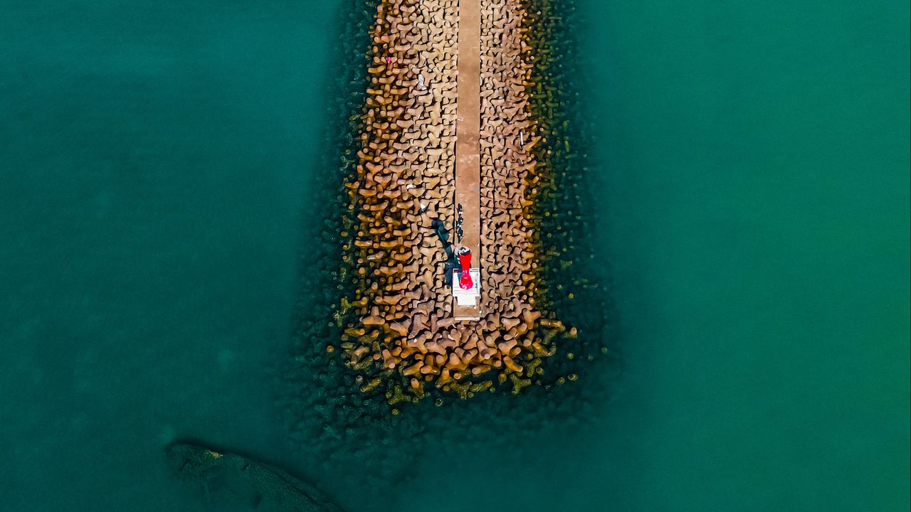 Wallpaper pier, aerial view, water