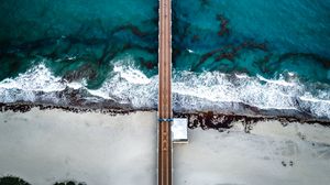 Preview wallpaper pier, beach, waves, aerial view, sea