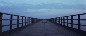 Preview wallpaper pier, benches, sea, clouds