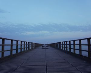 Preview wallpaper pier, benches, sea, clouds