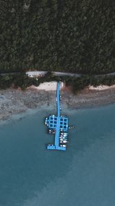 Preview wallpaper pier, boat, sea, coast, aerial view