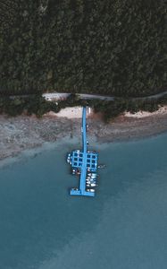 Preview wallpaper pier, boat, sea, coast, aerial view