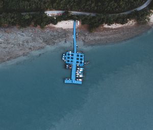 Preview wallpaper pier, boat, sea, coast, aerial view