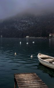 Preview wallpaper pier, boat, sea, nature