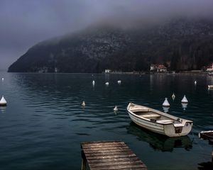 Preview wallpaper pier, boat, sea, nature