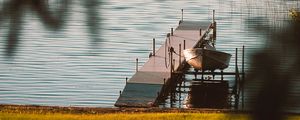 Preview wallpaper pier, boat, water, shore, lake