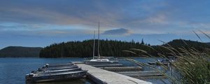 Preview wallpaper pier, boats, forest, nature