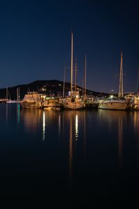 Preview wallpaper pier, boats, lake, reflection, night
